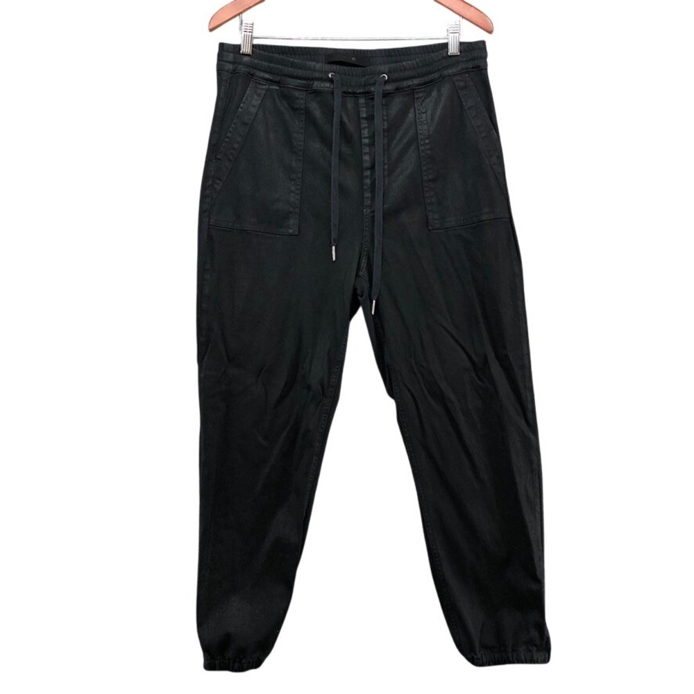 Joe's Jeans Jogger Pants Womens XL Black Coated Drawstring Zipper Cuffs